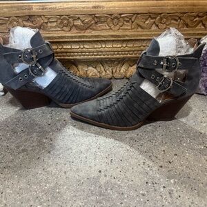 Qupid Charcoal Ankle Boots with Double Buckle